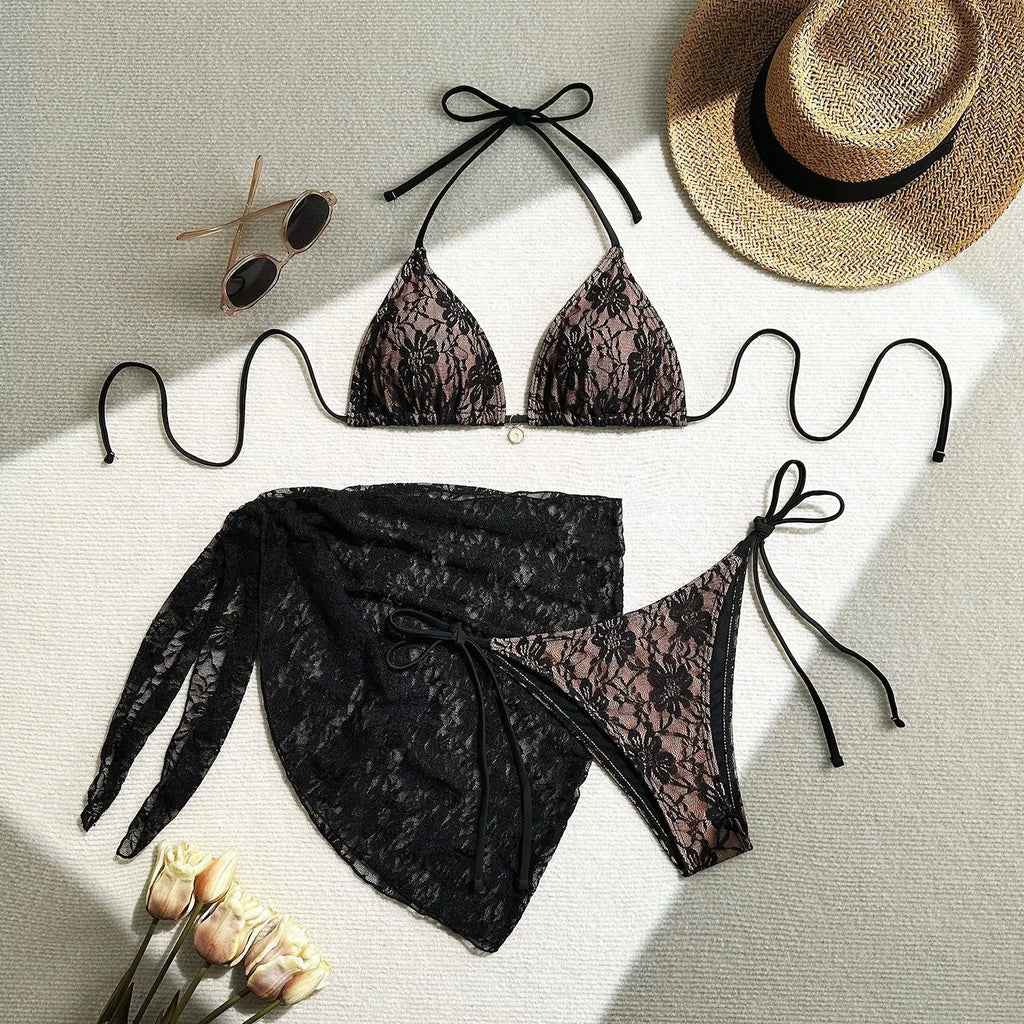 Luxe Lace Bikini Set — 3-Piece Brazilian Swimwear