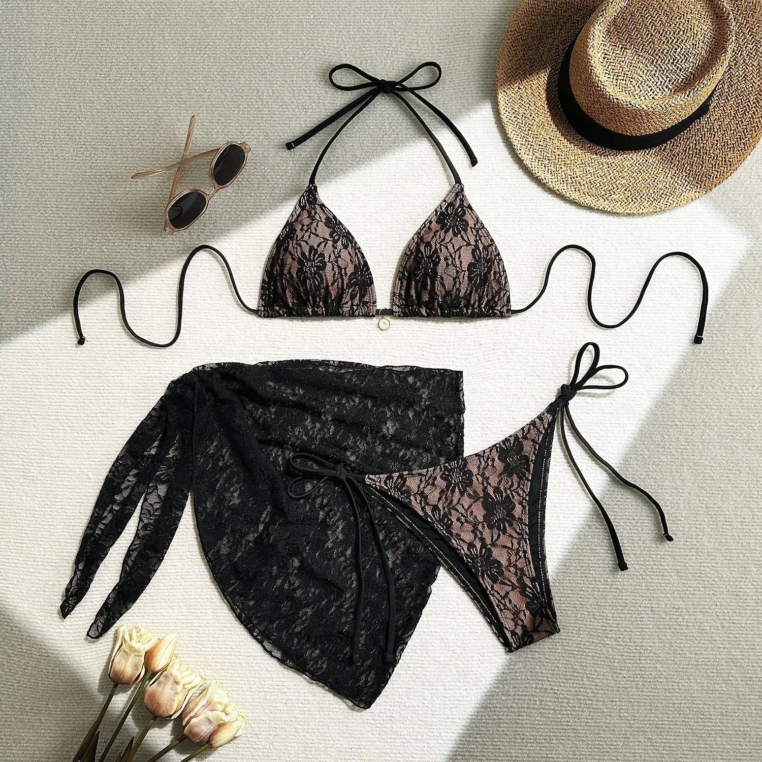 Luxe Lace Bikini Set — 3-Piece Brazilian Swimwear