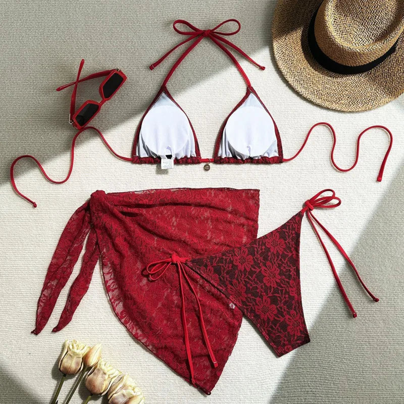 Luxe Lace Bikini Set — 3-Piece Brazilian Swimwear