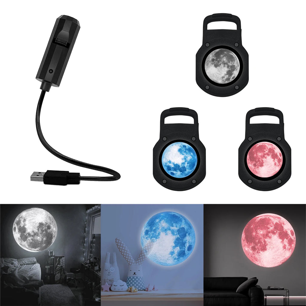 3-Color Moon LED Atmosphere Light — Minimalist Bedroom Ceiling Projector
