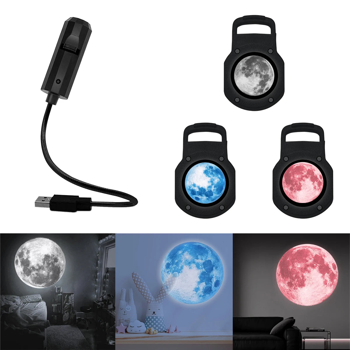3-Color Moon LED Atmosphere Light — Minimalist Bedroom Ceiling Projector