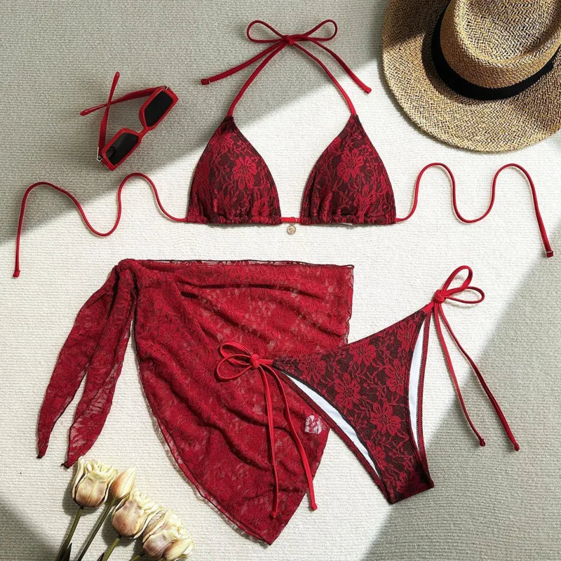 Luxe Lace Bikini Set — 3-Piece Brazilian Swimwear