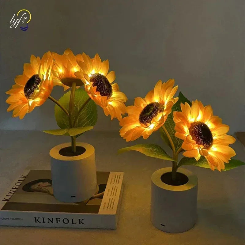 Rechargeable Sunflower LED Night Light — Boho Desk Lamp Aesthetic Room Decor