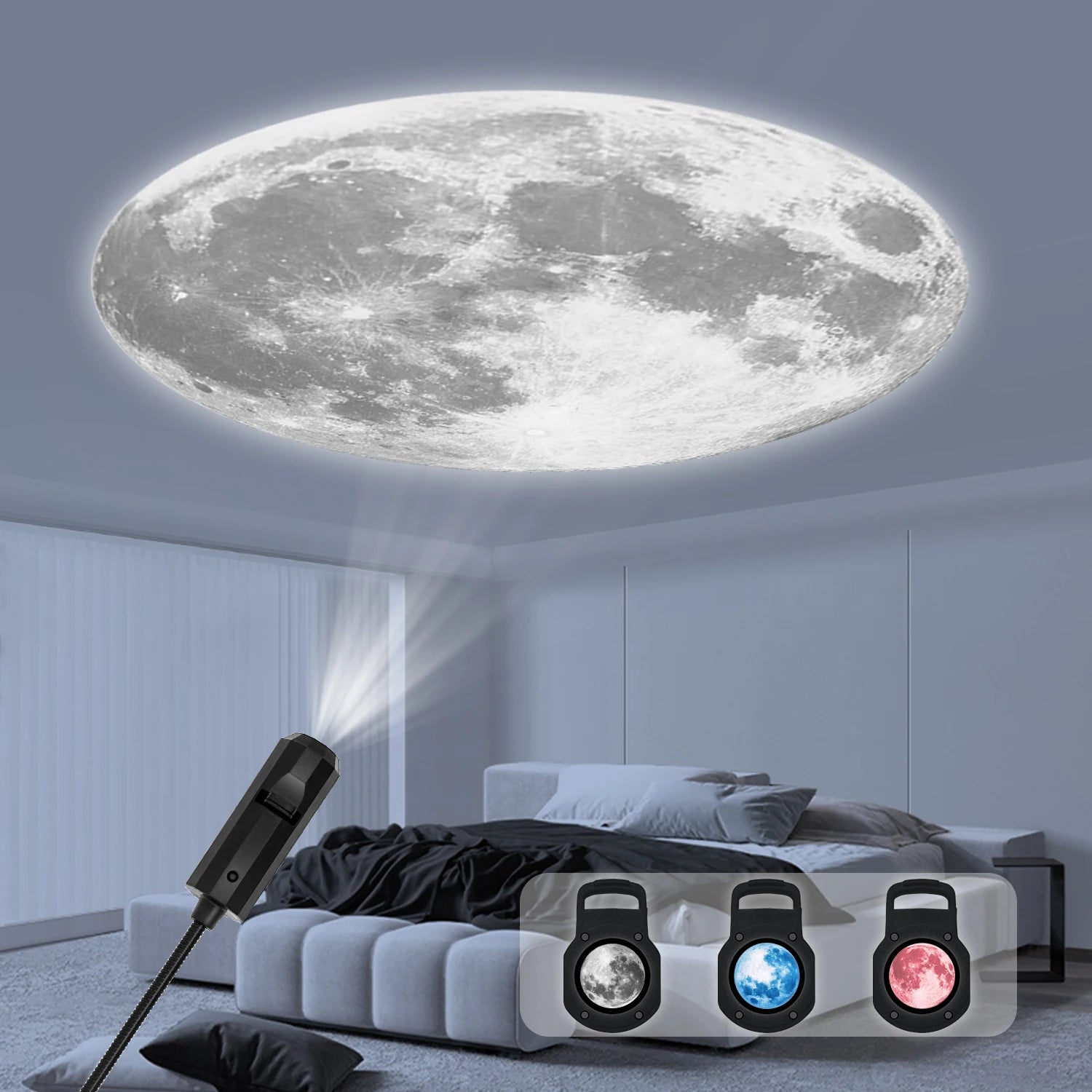 3-Color Moon LED Atmosphere Light — Minimalist Bedroom Ceiling Projector