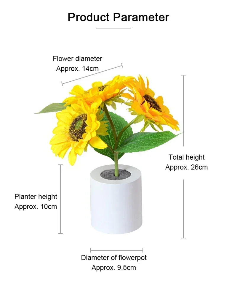 Rechargeable Sunflower LED Night Light — Boho Desk Lamp Aesthetic Room Decor