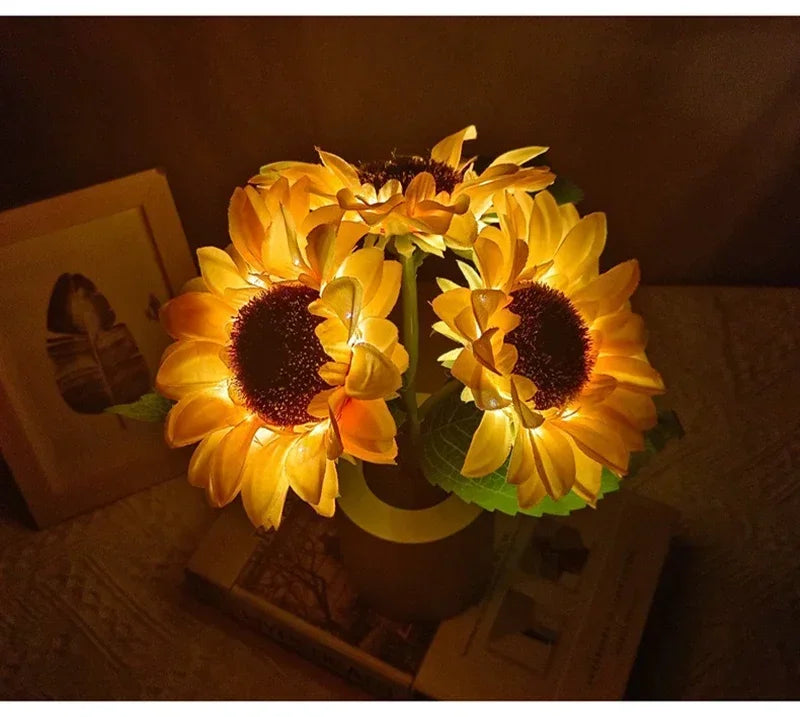 Rechargeable Sunflower LED Night Light — Boho Desk Lamp Aesthetic Room Decor