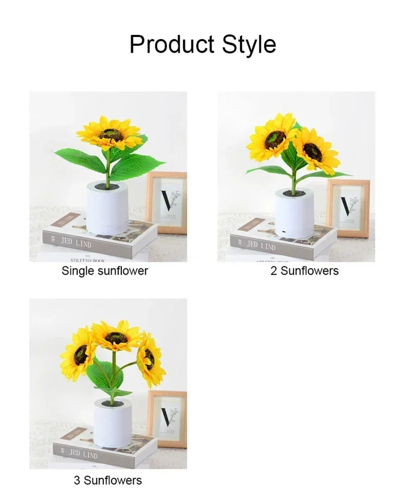 Rechargeable Sunflower LED Night Light — Boho Desk Lamp Aesthetic Room Decor