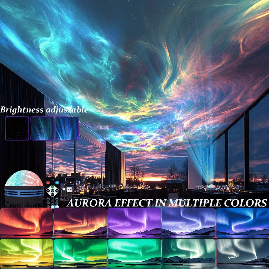 Aurora Borealis Galaxy Projector — 7-Color LED Starry Sky Night Light for Bedroom