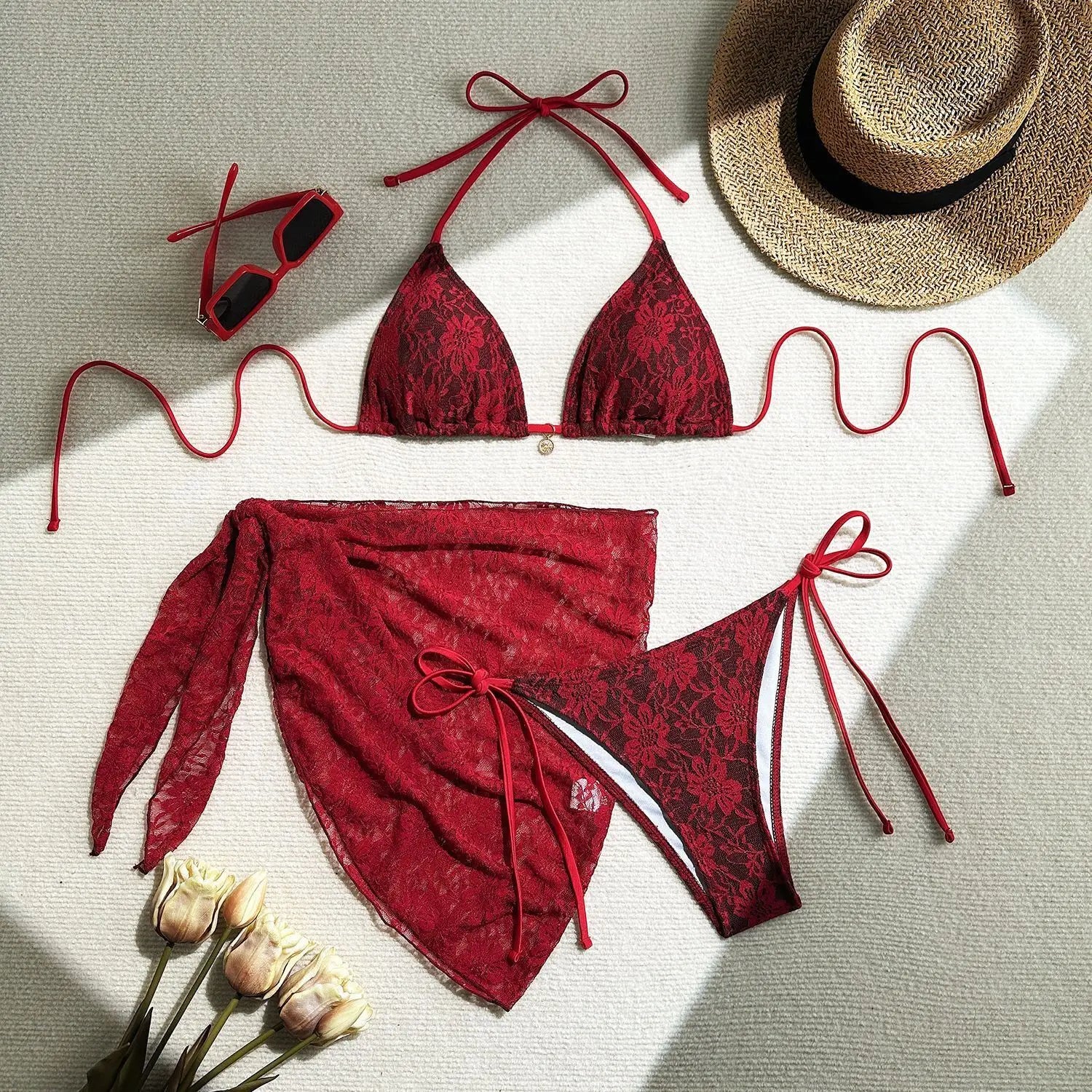 Luxe Lace Bikini Set — 3-Piece Brazilian Swimwear
