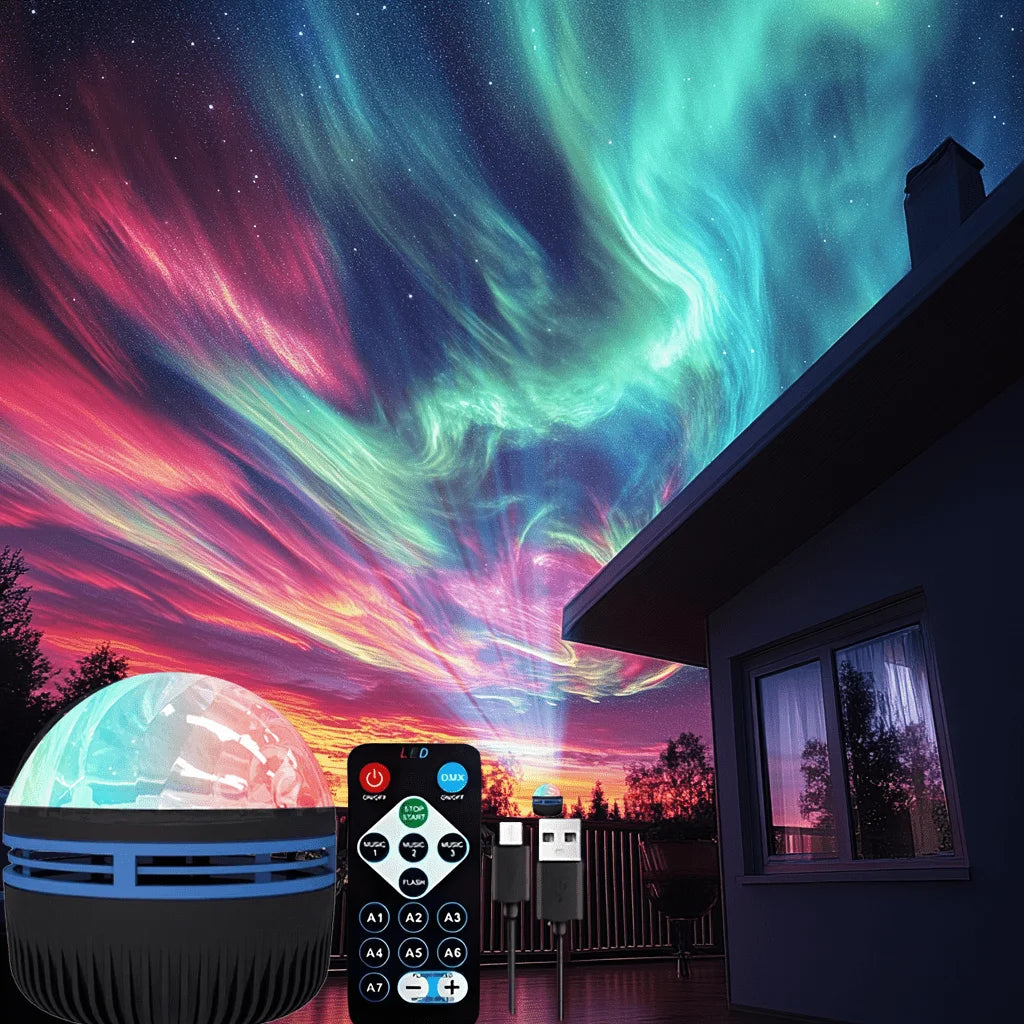 Aurora Borealis Galaxy Projector — 7-Color LED Starry Sky Night Light for Bedroom
