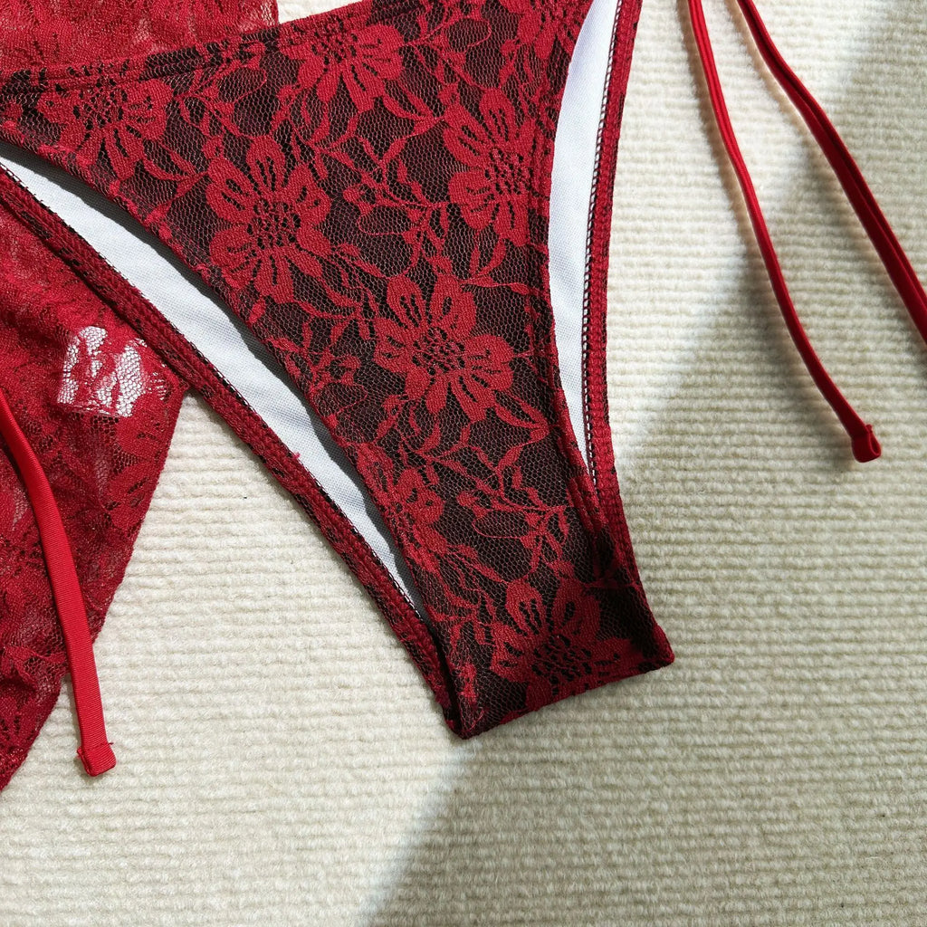 Luxe Lace Bikini Set — 3-Piece Brazilian Swimwear
