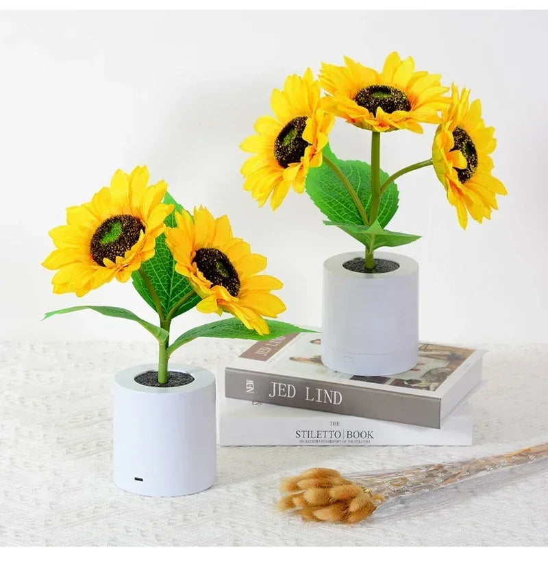 Rechargeable Sunflower LED Night Light — Boho Desk Lamp Aesthetic Room Decor