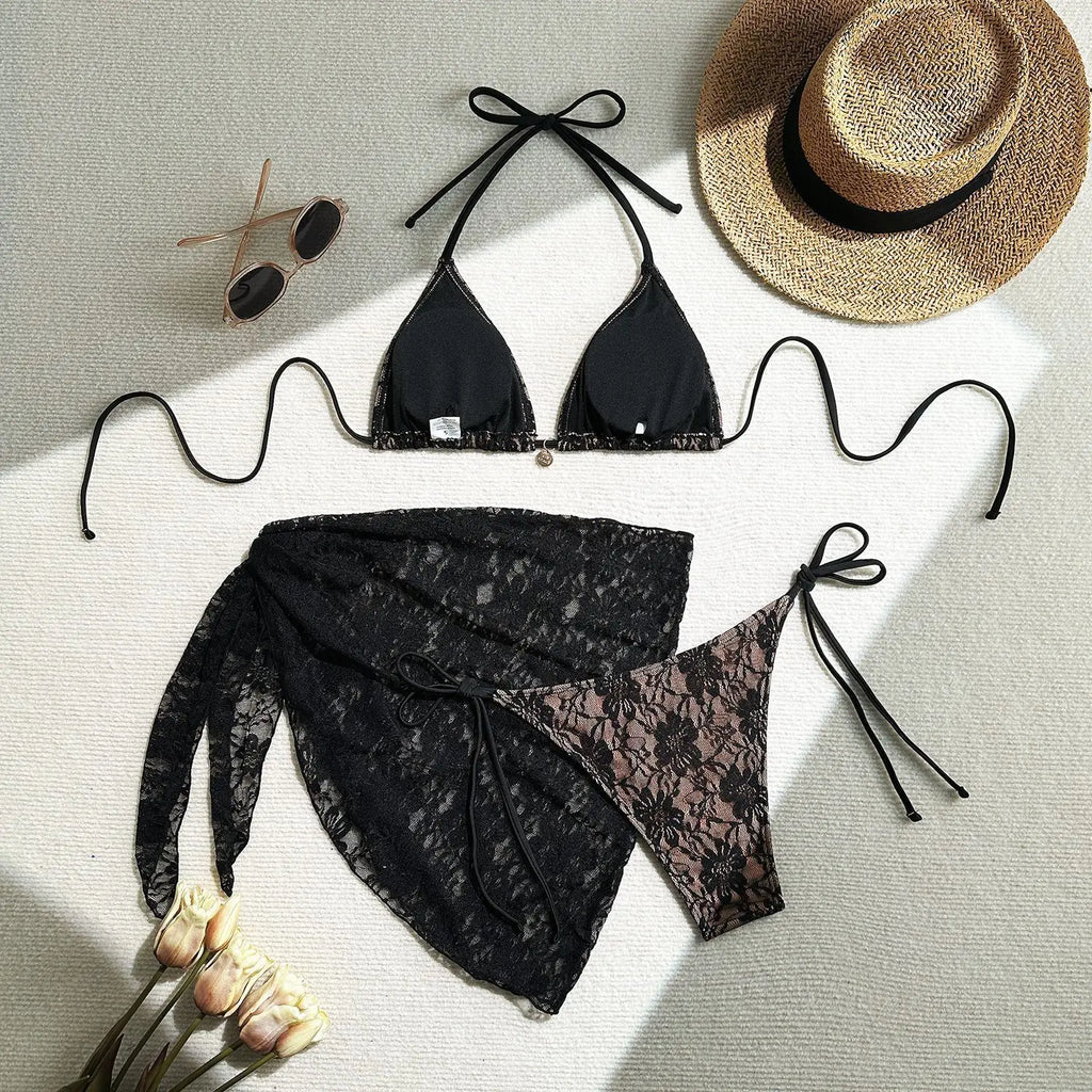 Luxe Lace Bikini Set — 3-Piece Brazilian Swimwear