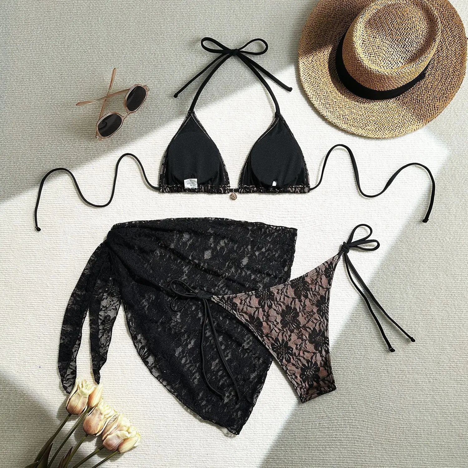 Luxe Lace Bikini Set — 3-Piece Brazilian Swimwear