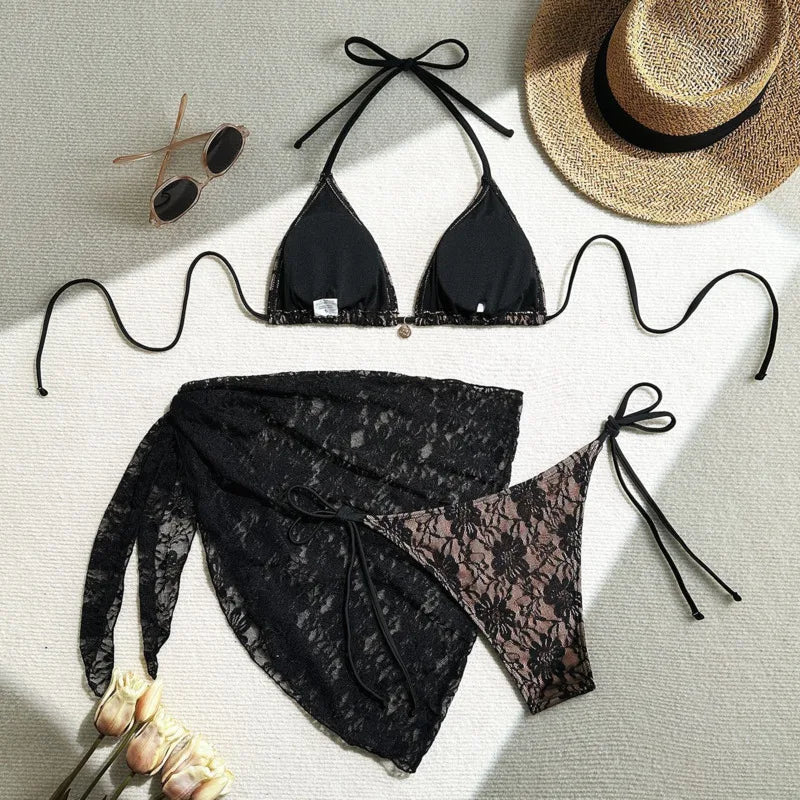 Luxe Lace Bikini Set — 3-Piece Brazilian Swimwear