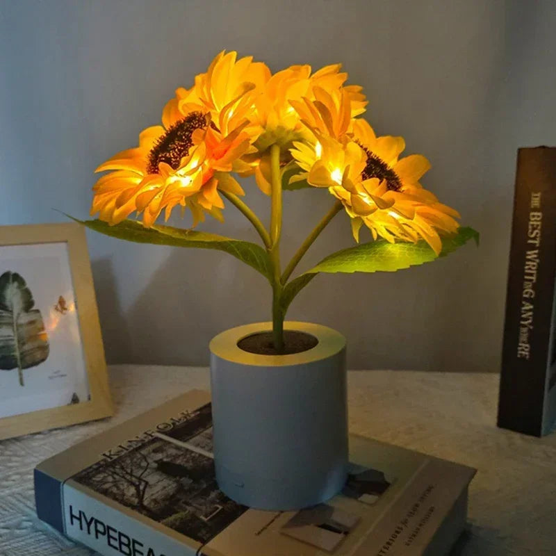 Rechargeable Sunflower LED Night Light — Boho Desk Lamp Aesthetic Room Decor