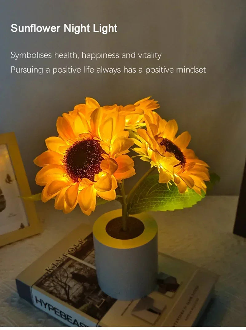 Rechargeable Sunflower LED Night Light — Boho Desk Lamp Aesthetic Room Decor