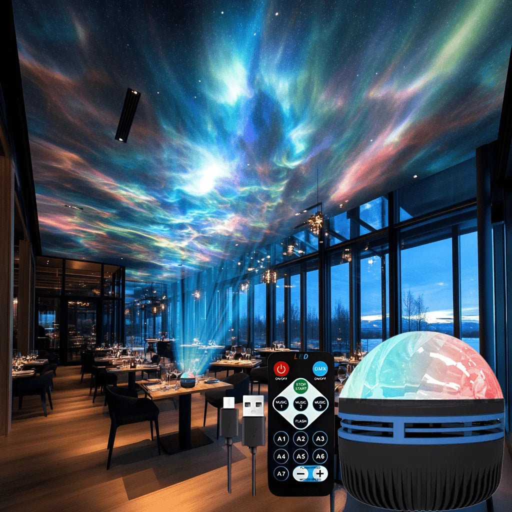 Aurora Borealis Galaxy Projector — 7-Color LED Starry Sky Night Light for Bedroom