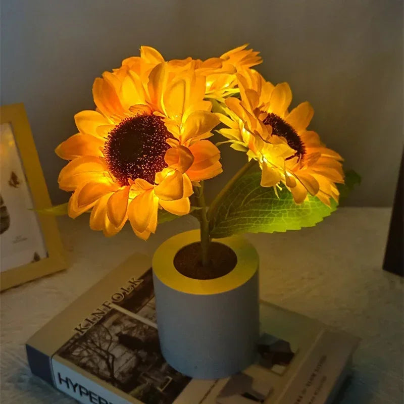 Rechargeable Sunflower LED Night Light — Boho Desk Lamp Aesthetic Room Decor
