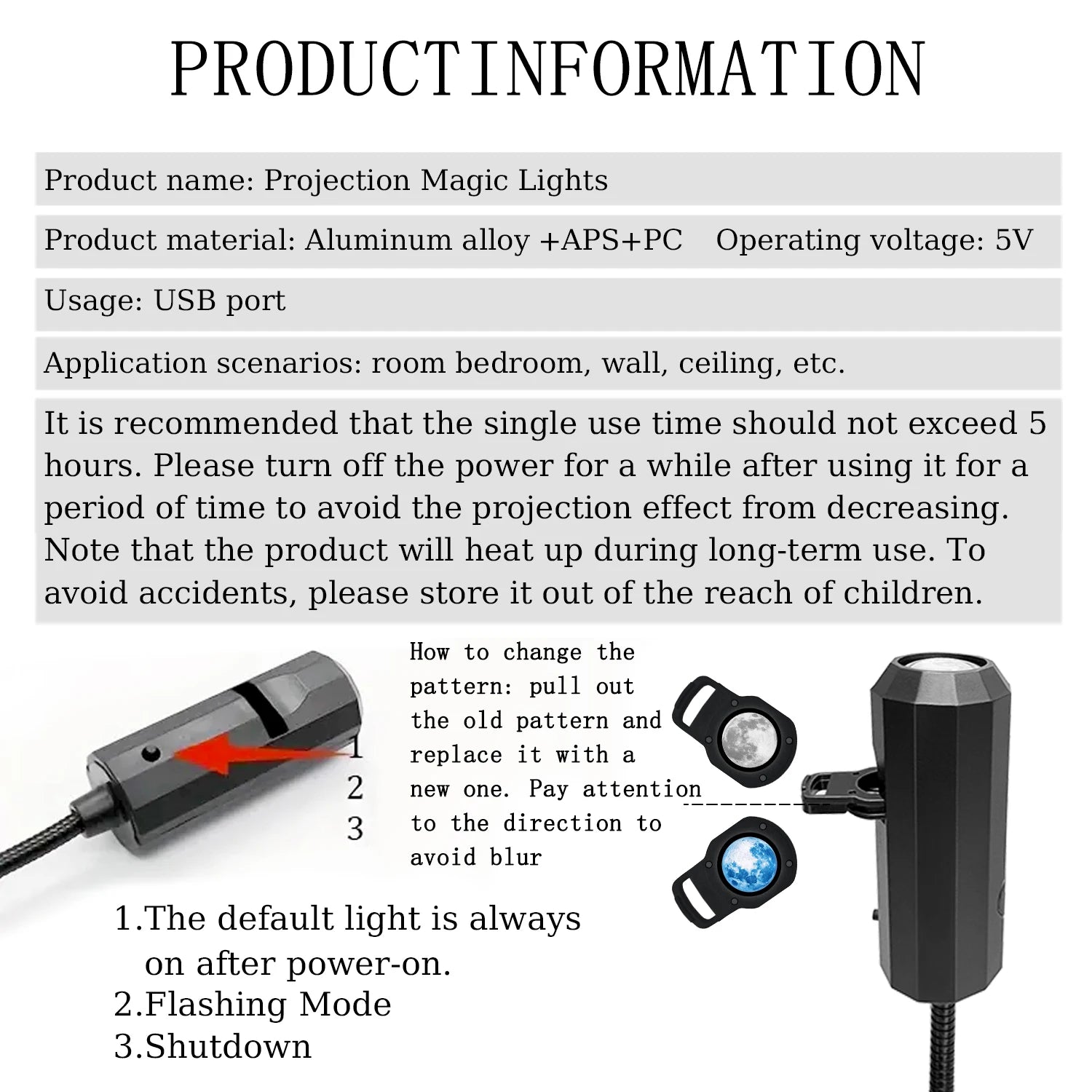 3-Color Moon LED Atmosphere Light — Minimalist Bedroom Ceiling Projector