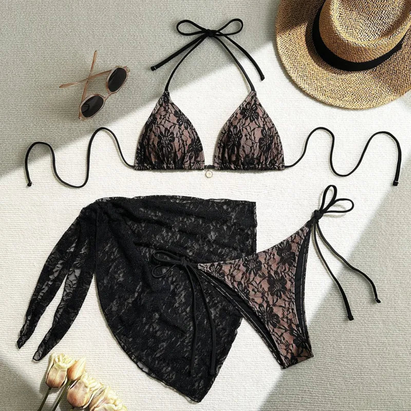 Luxe Lace Bikini Set — 3-Piece Brazilian Swimwear