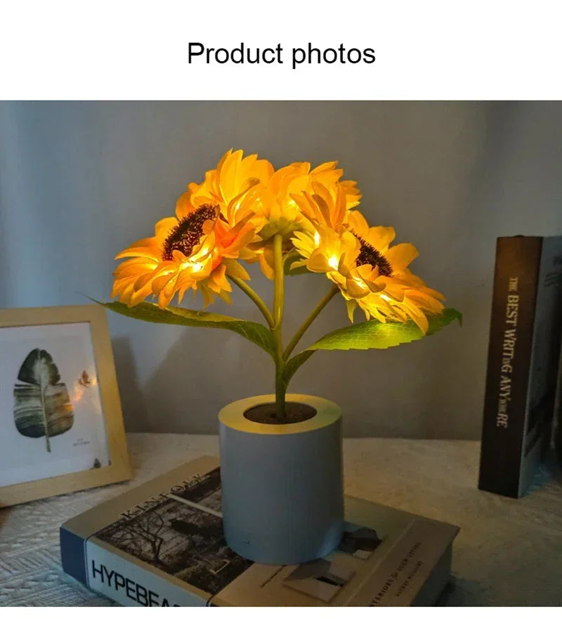 Rechargeable Sunflower LED Night Light — Boho Desk Lamp Aesthetic Room Decor