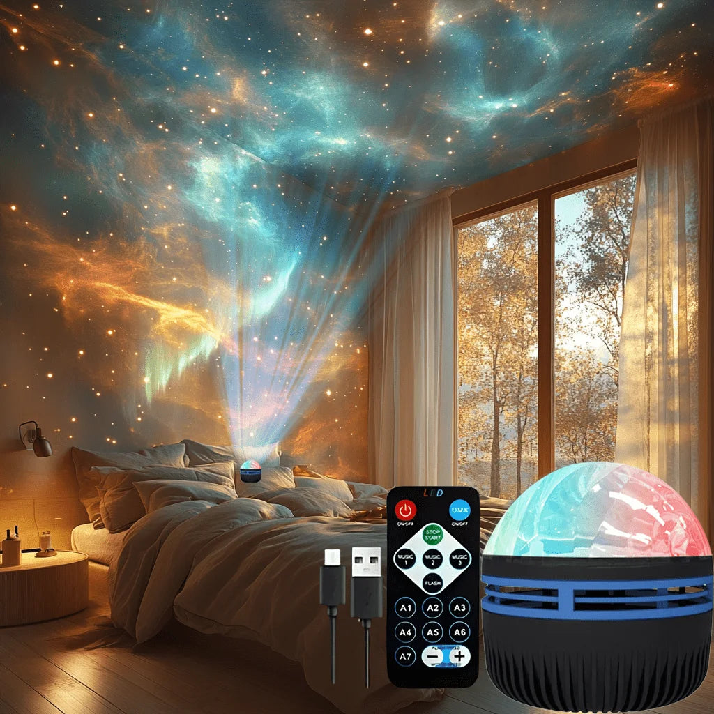 Aurora Borealis Galaxy Projector — 7-Color LED Starry Sky Night Light for Bedroom
