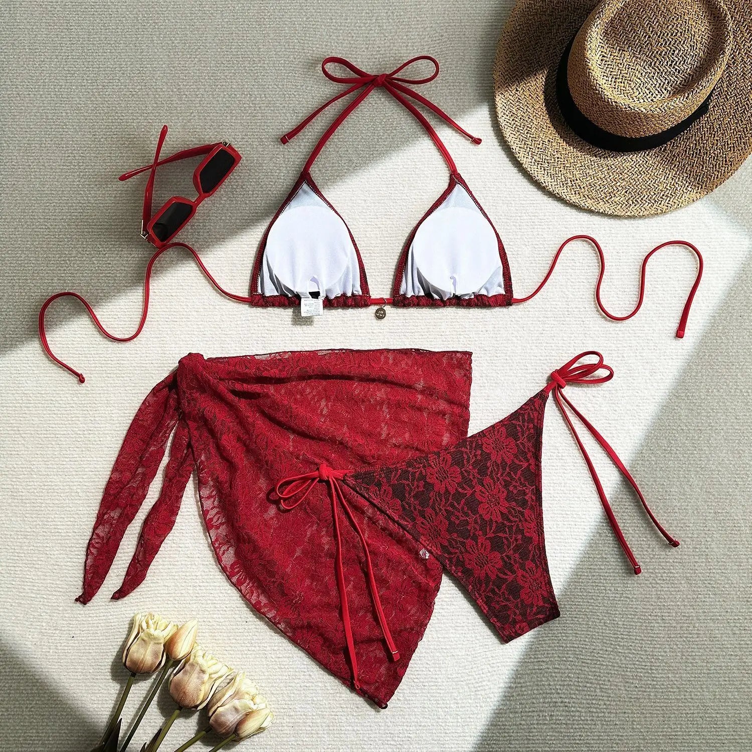 Luxe Lace Bikini Set — 3-Piece Brazilian Swimwear