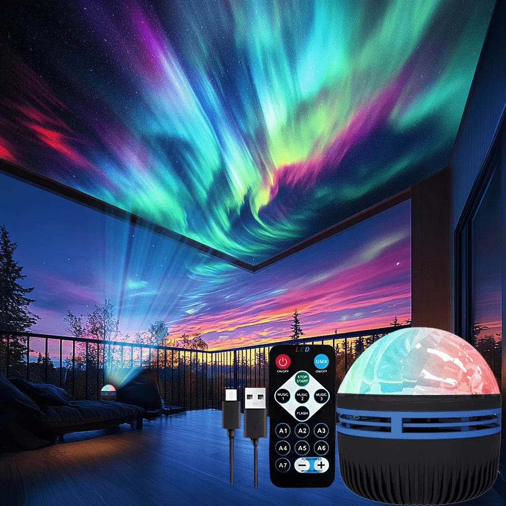 Aurora Borealis Galaxy Projector — 7-Color LED Starry Sky Night Light for Bedroom